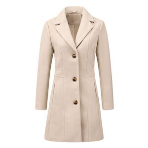 Women's Notched Lapel Collar Single Breast Outerwear Winter Coats Gream White